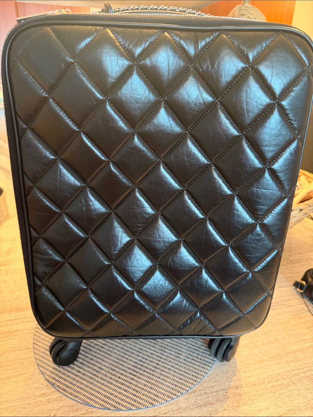 CHANEL Quilted Black Lambskin Spinner Carry-On Case